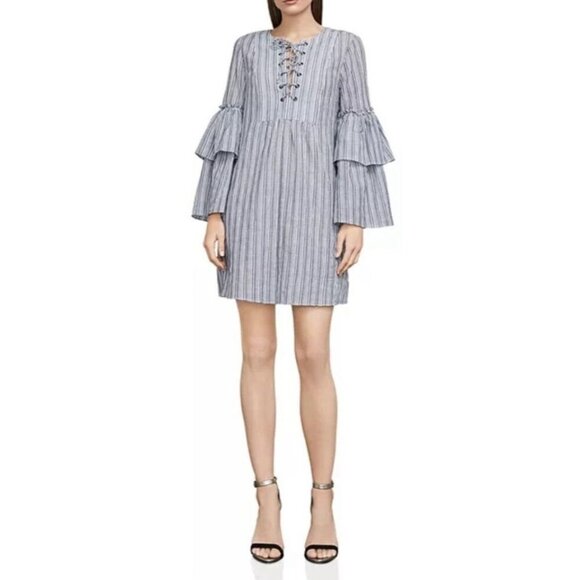 BCBG dress, small, Boho, Charlyze blue white stripes, Lace up Small - Picture 3 of 16